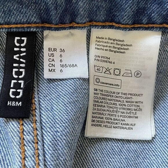 H&M Divided Denim Skirt Womens 6 Button Front Jean Mini 100% Cotton Pockets - Picture 6 of 9